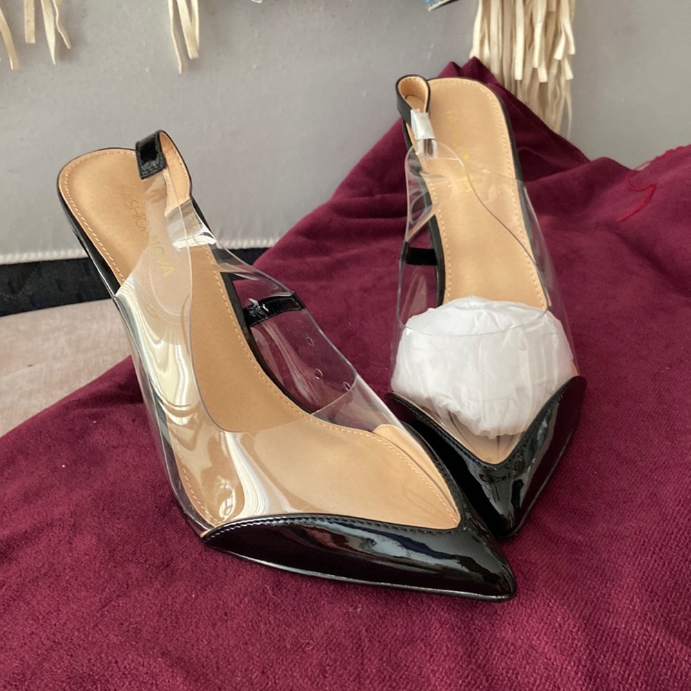 Fashion nova clear/black heels